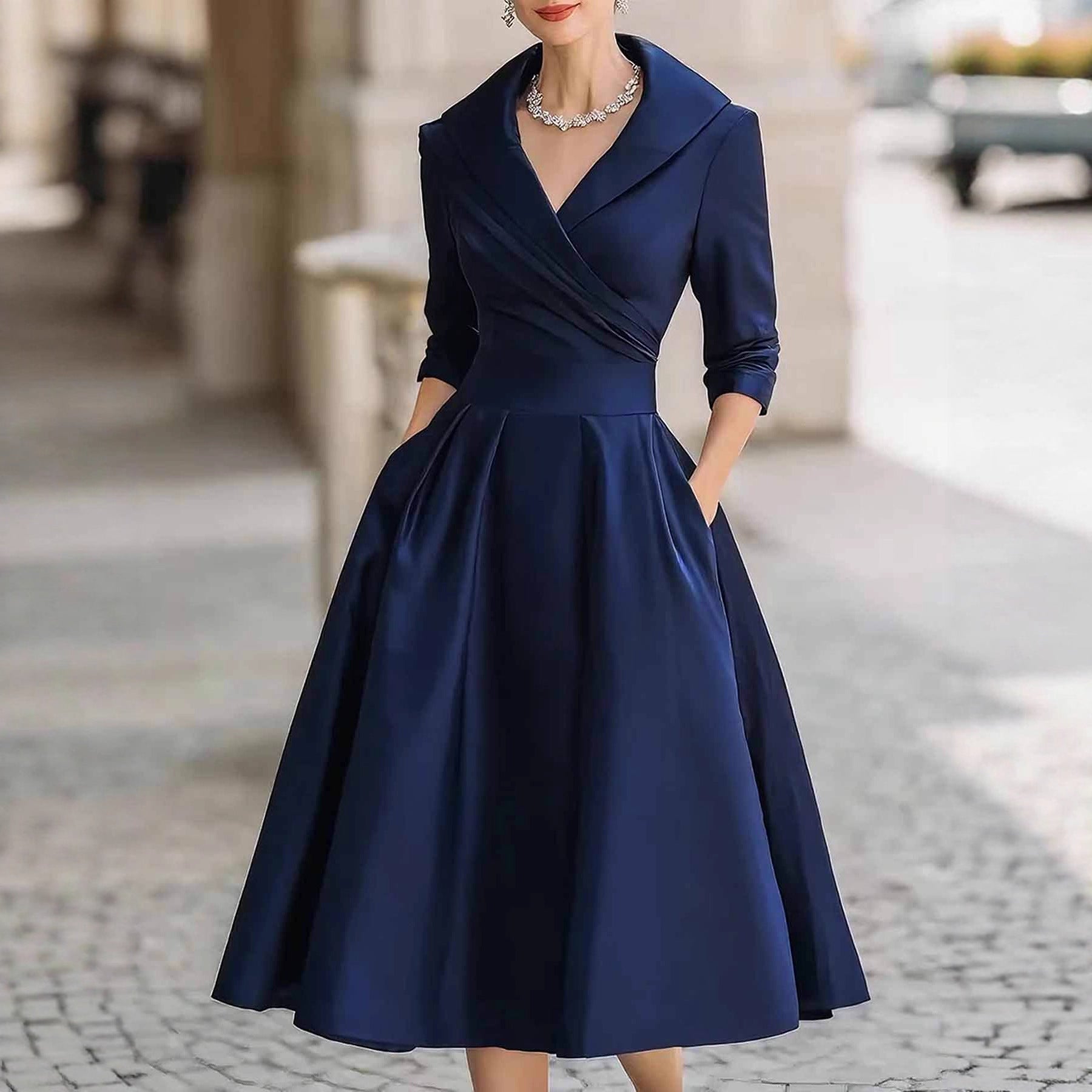 Woman wearing Satin Belted Long Sleeve Midi Dress in a garden setting