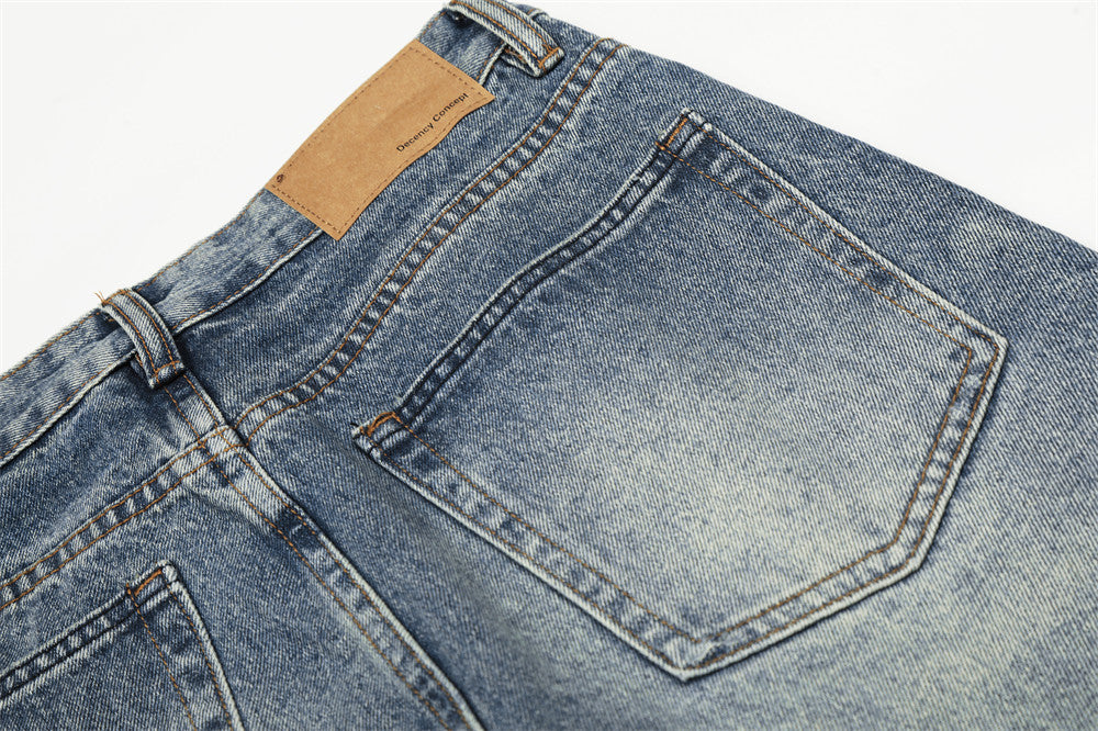 Distressed Blue Punk Straight Fit Jeans | Tajstylo