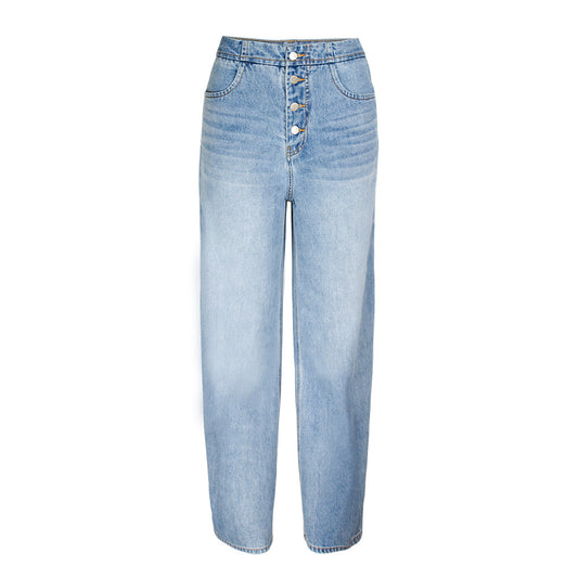 Woman wearing High Waist Wide Leg Jeans in a casual outdoor setting