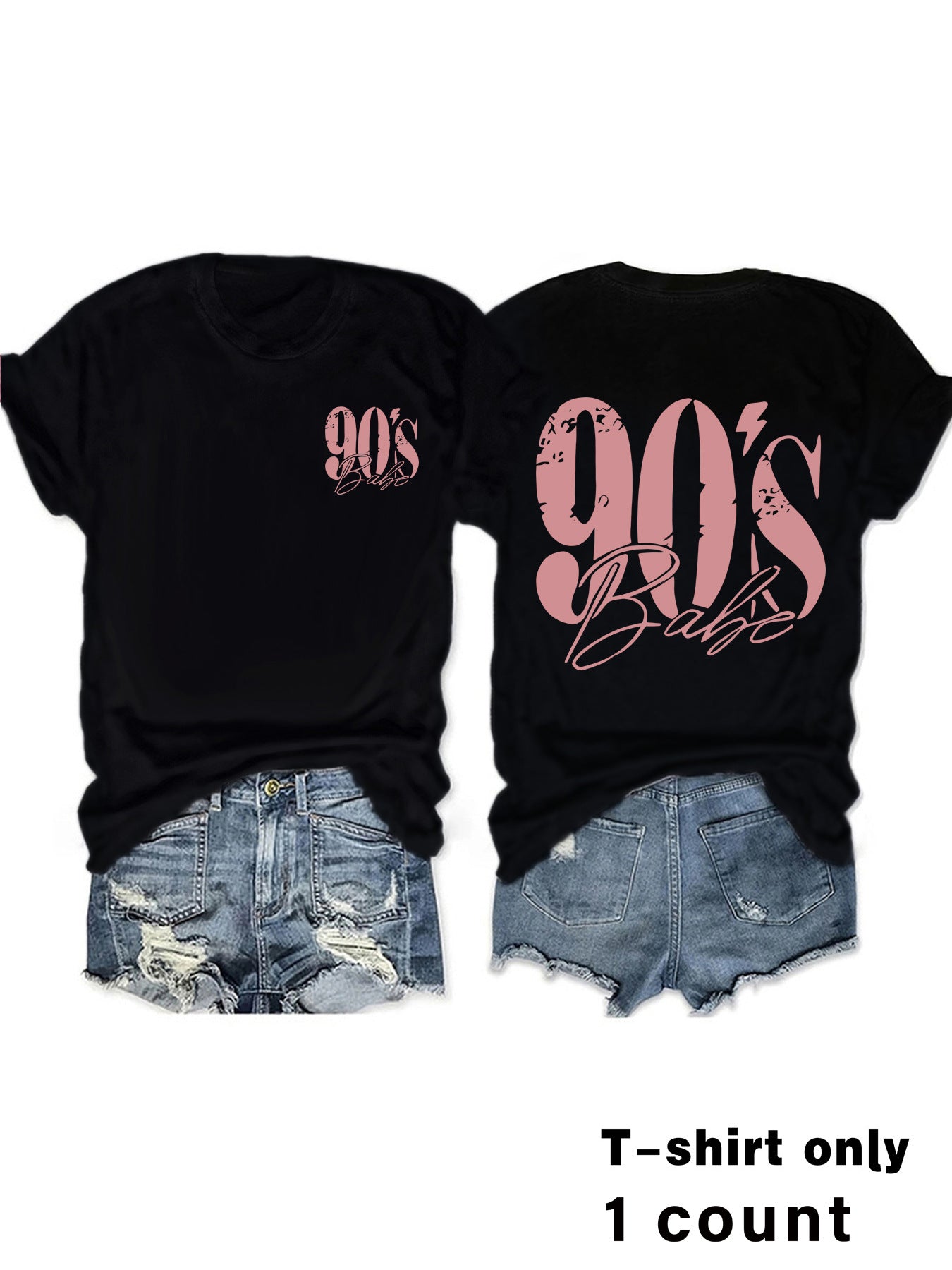 Woman wearing 90s Print Vintage Graphic Tee in a casual street setting