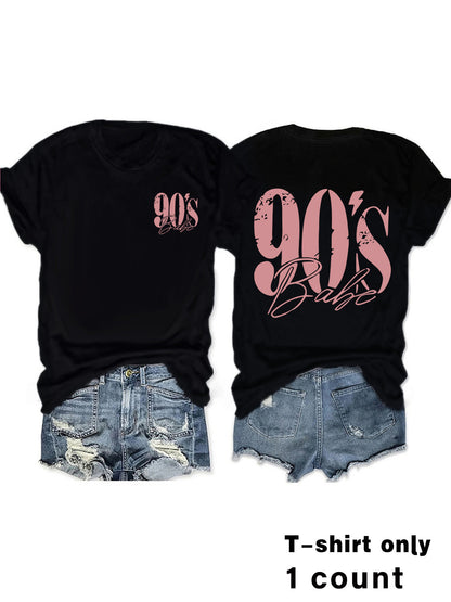 Woman wearing 90s Print Vintage Graphic Tee in a casual street setting