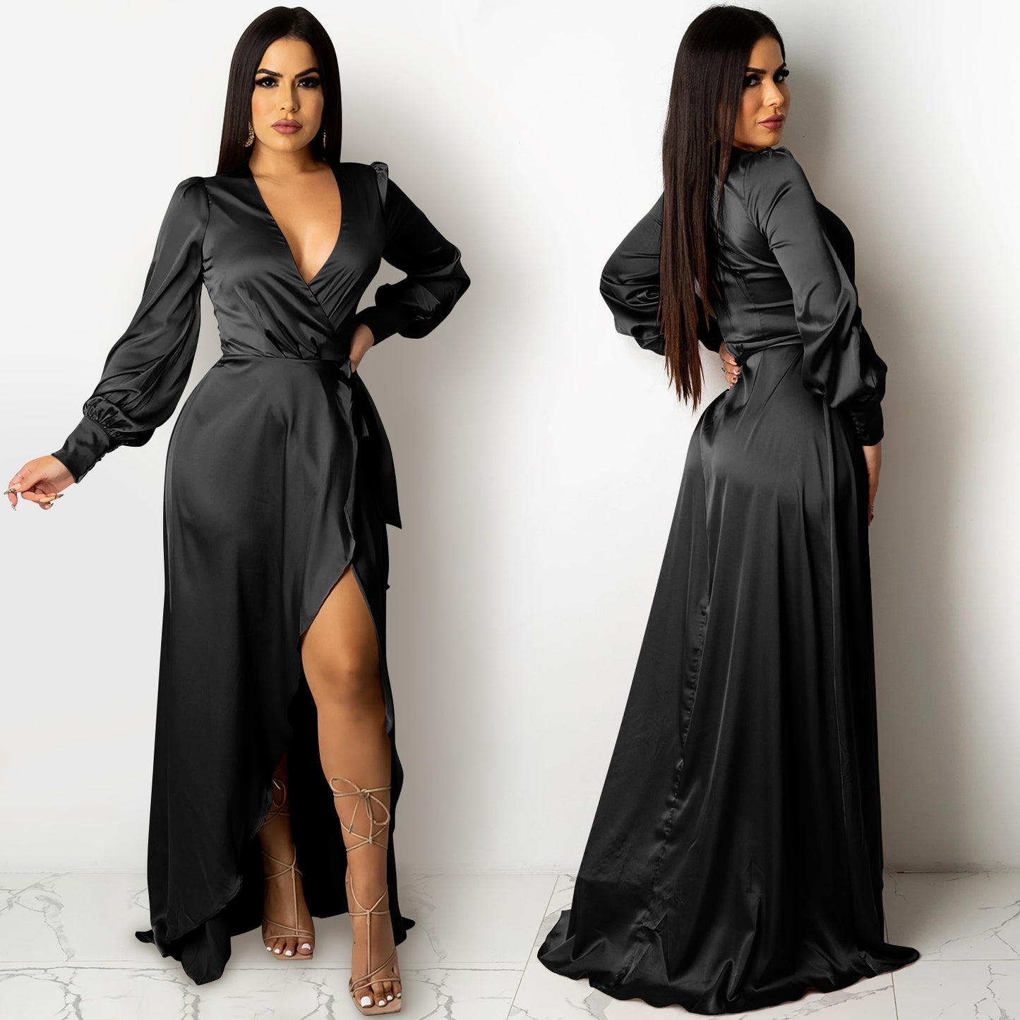 Deep V Neck Bandage Maxi Dress | Tajstylo