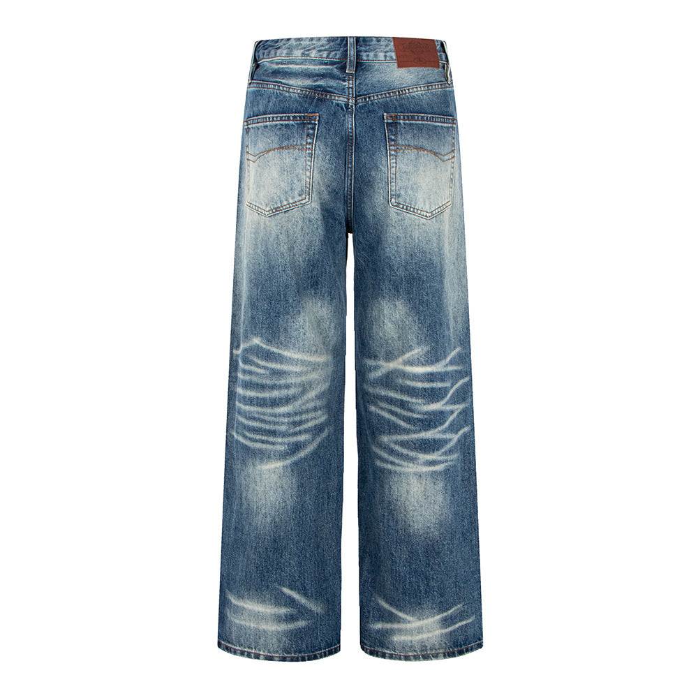 Woman wearing Vintage Washed Wide Leg Denim Pants in a casual setting