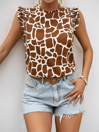 Coffee Animal Print Sleeveless Shirt | Tajstylo