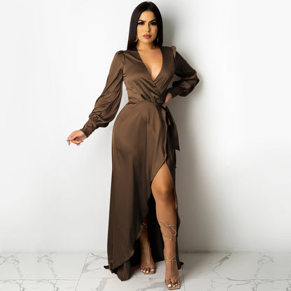 Deep V Neck Bandage Maxi Dress | Tajstylo