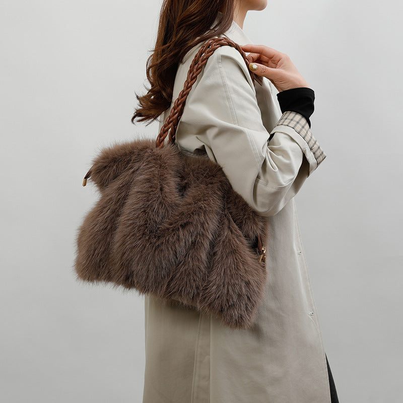 Women's Large Capacity Fleece Street Fashion Shoulder Crossbody Tote Bag – Back View | TajStylo