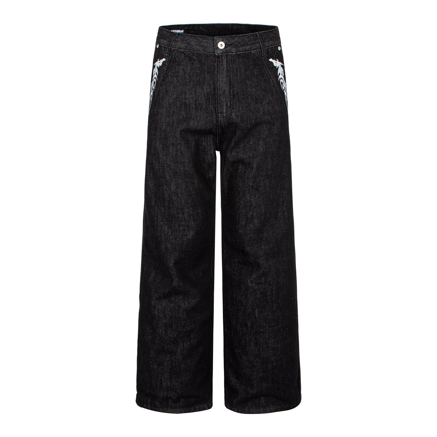 Woman wearing Washed Black Vintage Patchwork Jeans in an urban setting