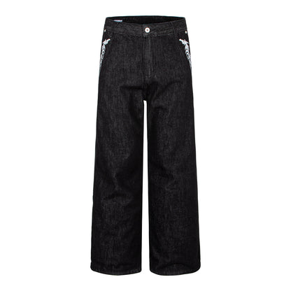 Woman wearing Washed Black Vintage Patchwork Jeans in an urban setting