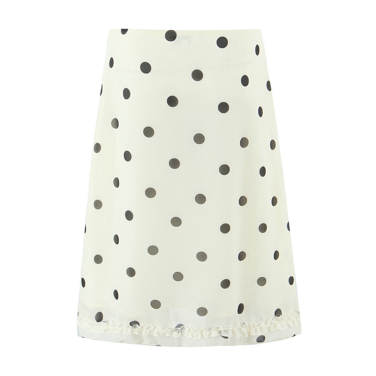 Woman wearing Wave Point Polka Dot Midi Skirt in a city setting