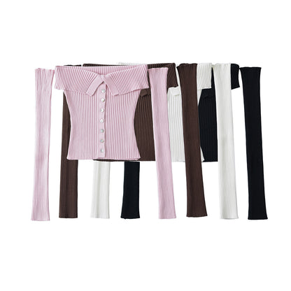 Woman wearing Women's Elastic One-Shoulder Slim Fit Top in a casual setting