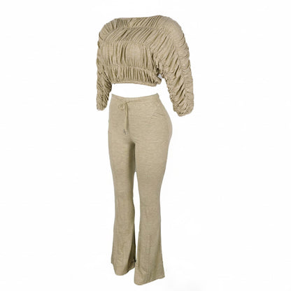 Flattering Two Piece Set with Crop Top and Flared Pants | Tajstylo