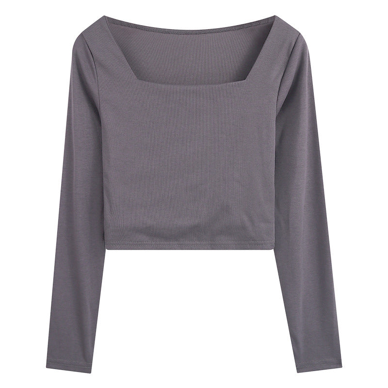 Woman wearing Slim Fit Long Sleeve Square Neck Top in a stylish setting