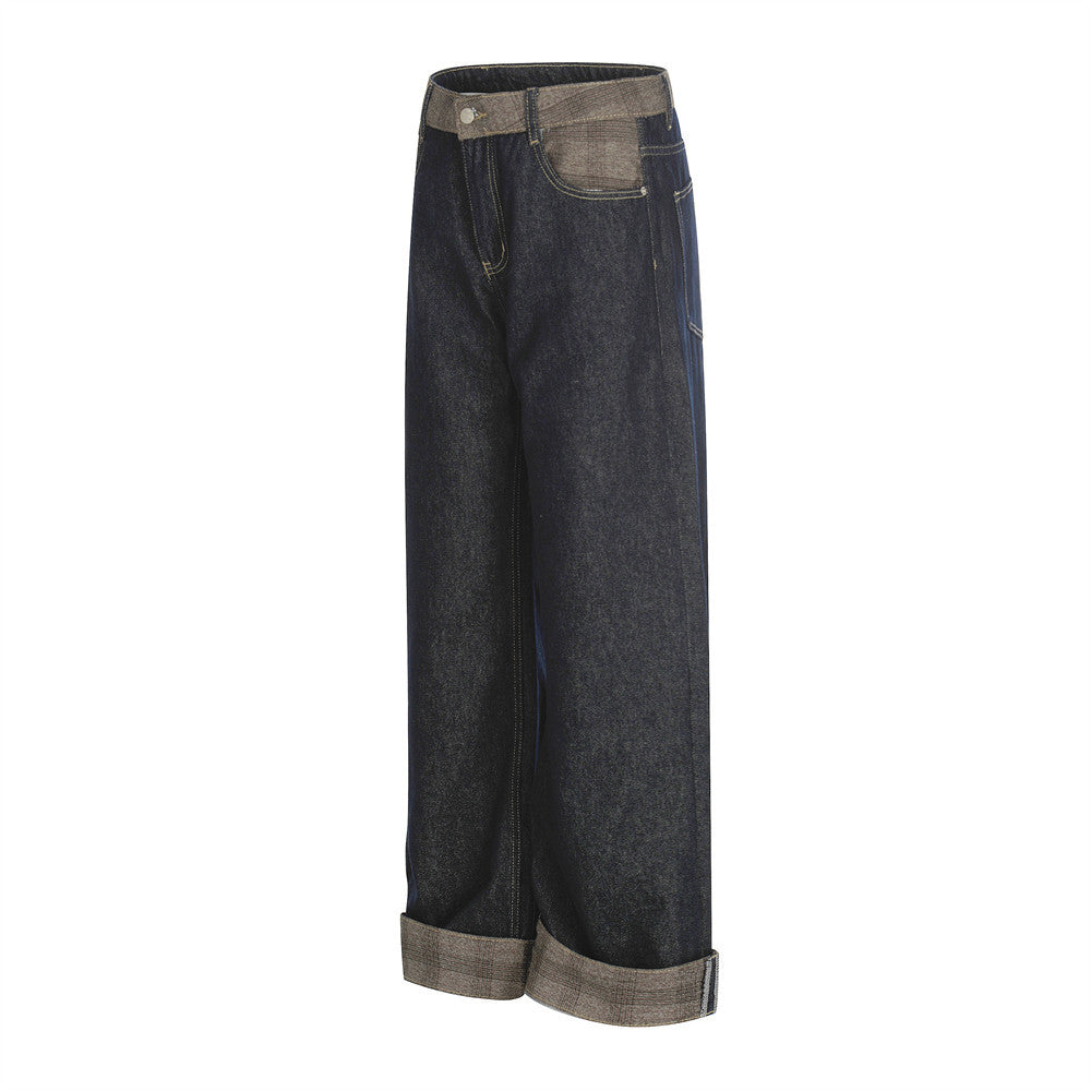 Splicing Denim Straight Leg Pants | Tajstylo