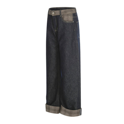 Splicing Denim Straight Leg Pants | Tajstylo