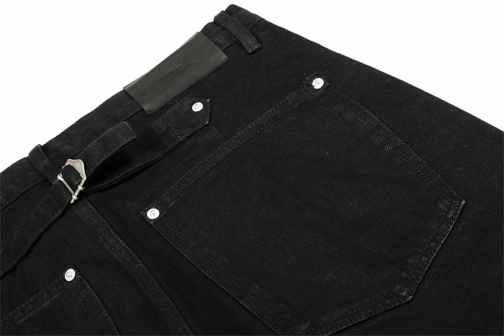 Black Straight Leg Denim Pants | Tajstylo