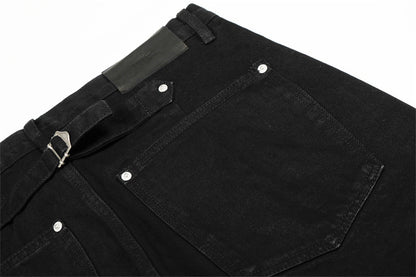 Black Straight Leg Denim Pants | Tajstylo