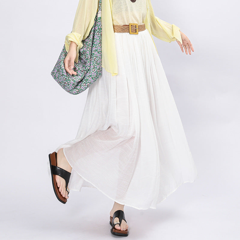Woman wearing Solid Color A-Line Skirt in a casual outdoor setting