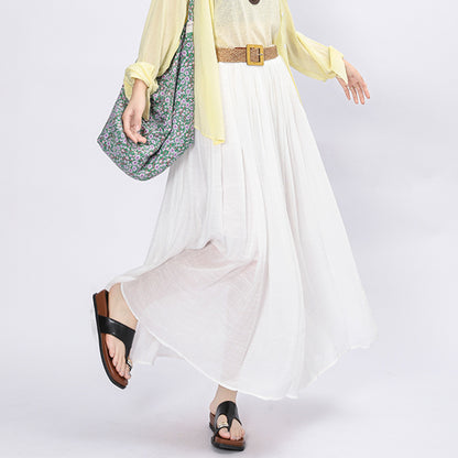 Woman wearing Solid Color A-Line Skirt in a casual outdoor setting