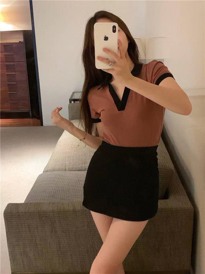 V Neck Short Sleeve Crop Top | Tajstylo
