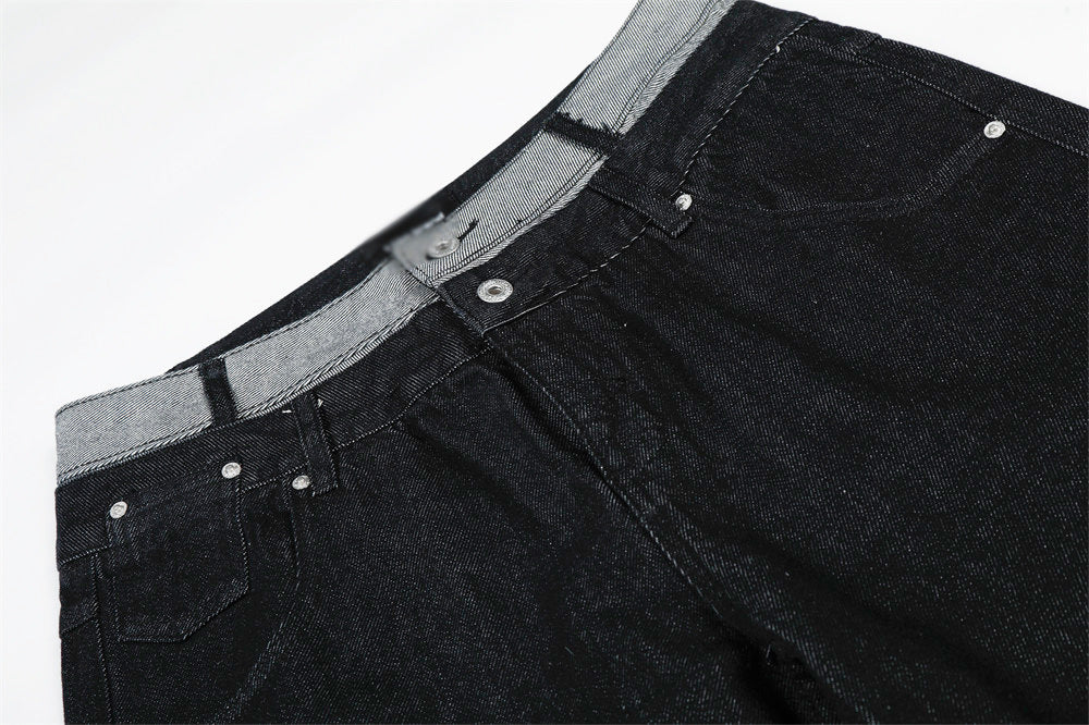 Two Color Block Denim Straight Leg Pants | Tajstylo