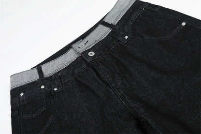 Two Color Block Denim Straight Leg Pants | Tajstylo