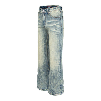 Woman wearing Washed Vintage Catwhisker Denim Pants in urban setting