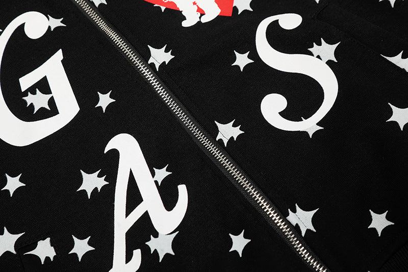Star Print Hoodie Jacket | Tajstylo