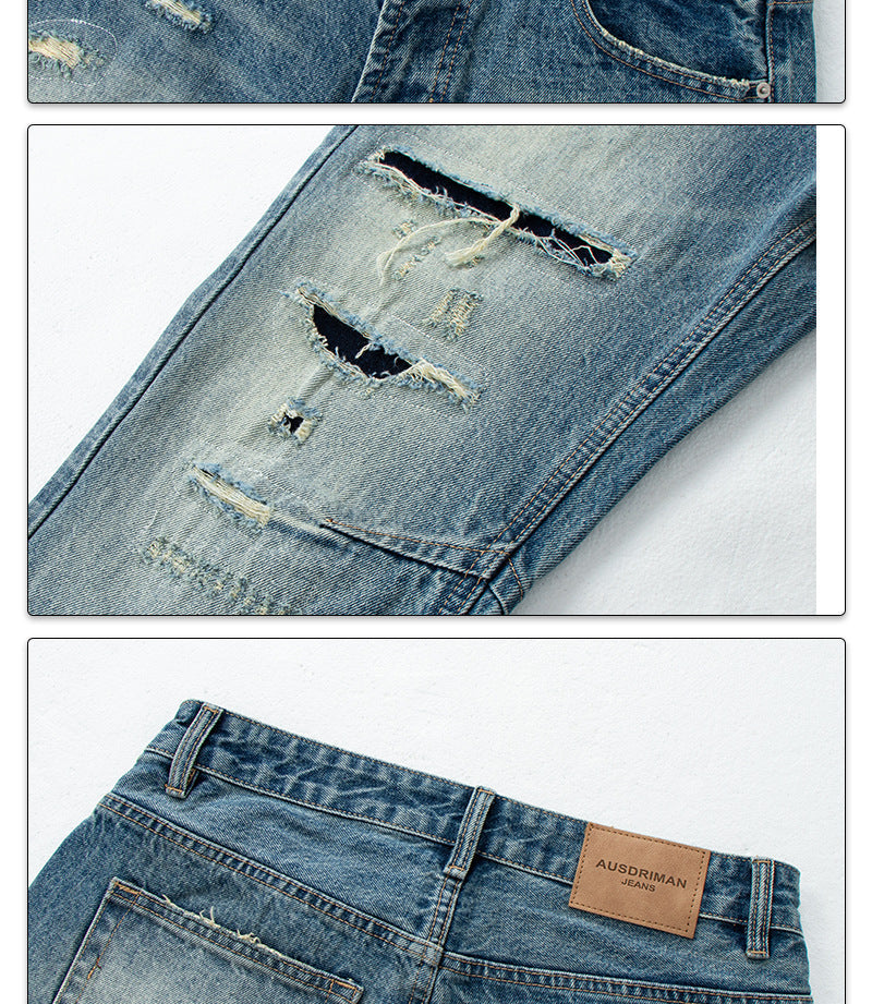 Washed Vintage Patchwork Denim Jeans | Tajstylo