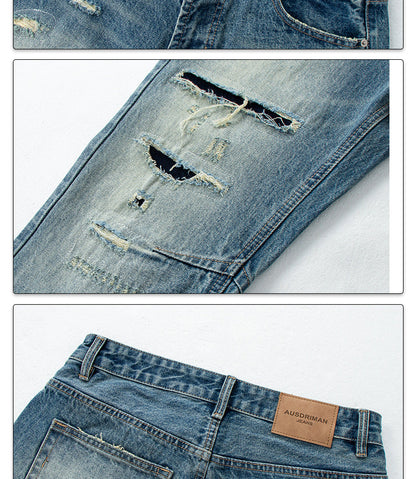 Washed Vintage Patchwork Denim Jeans | Tajstylo