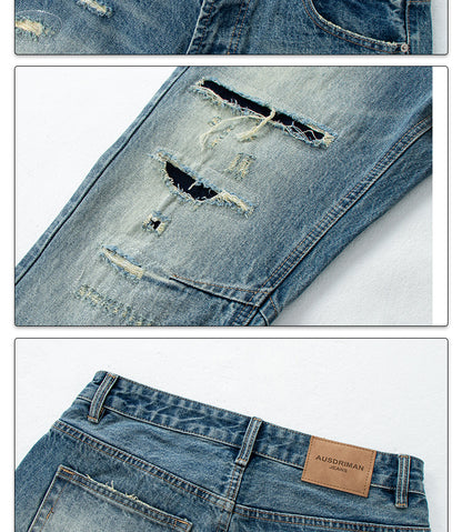 Washed Vintage Patchwork Denim Jeans | Tajstylo