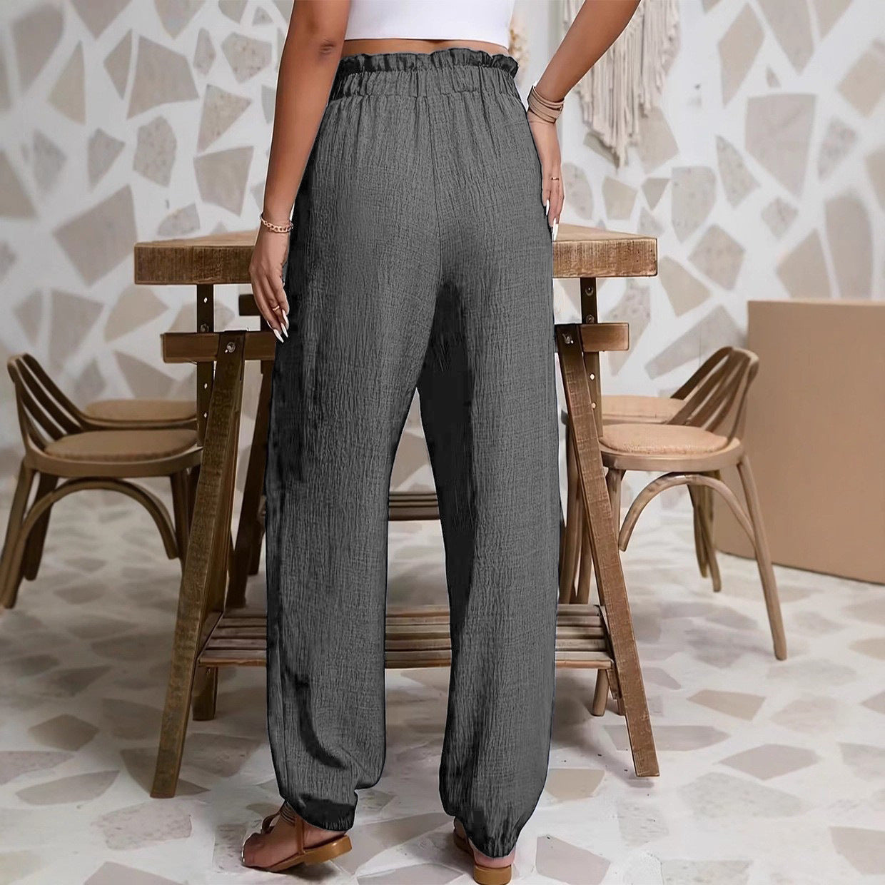 Elastic Solid Color Pants for Women | Tajstylo