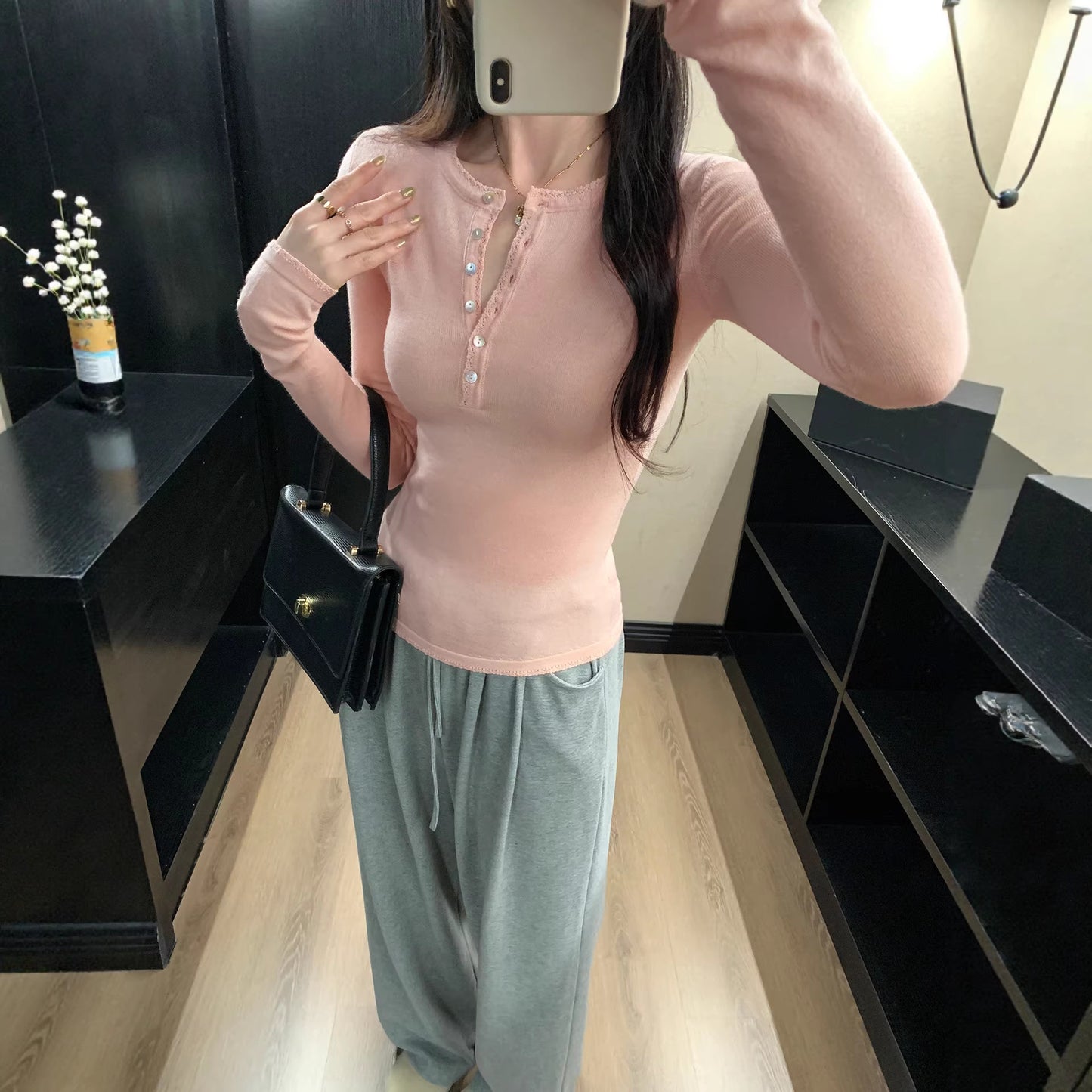 Woman wearing Long Sleeve Knit Top for Women in a casual setting