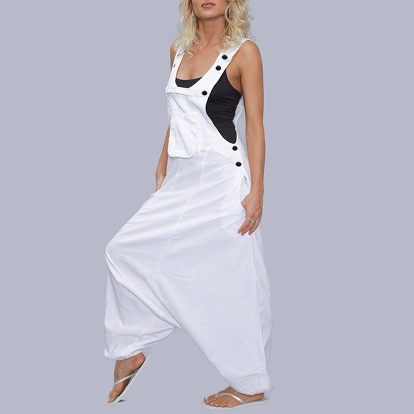 Wide Leg Harem Jumpsuit with Pockets | Tajstylo
