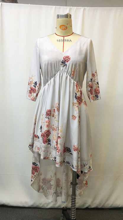 Patchwork V Neck Printed Dress | Tajstylo