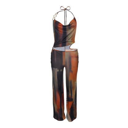 Flattering Mesh Printed Jumpsuit | Tajstylo