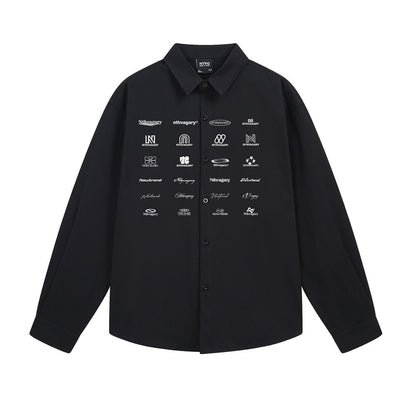 Woman wearing Logo Letter Printed Long Sleeve Shirt in a casual setting