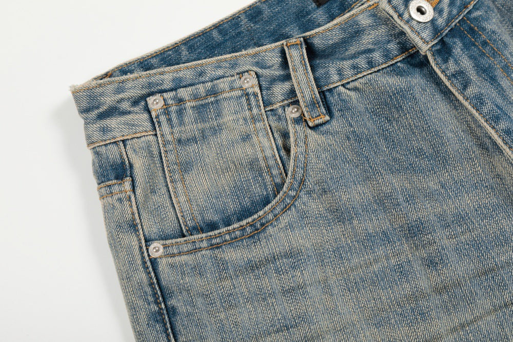 Washed Distressed Denim Straight Leg Pants | Tajstylo