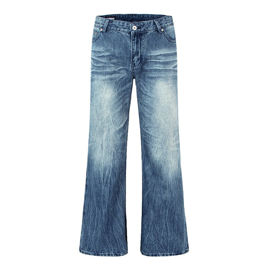 Woman wearing Retro Crack Tree Pattern Denim Jeans in a casual street setting