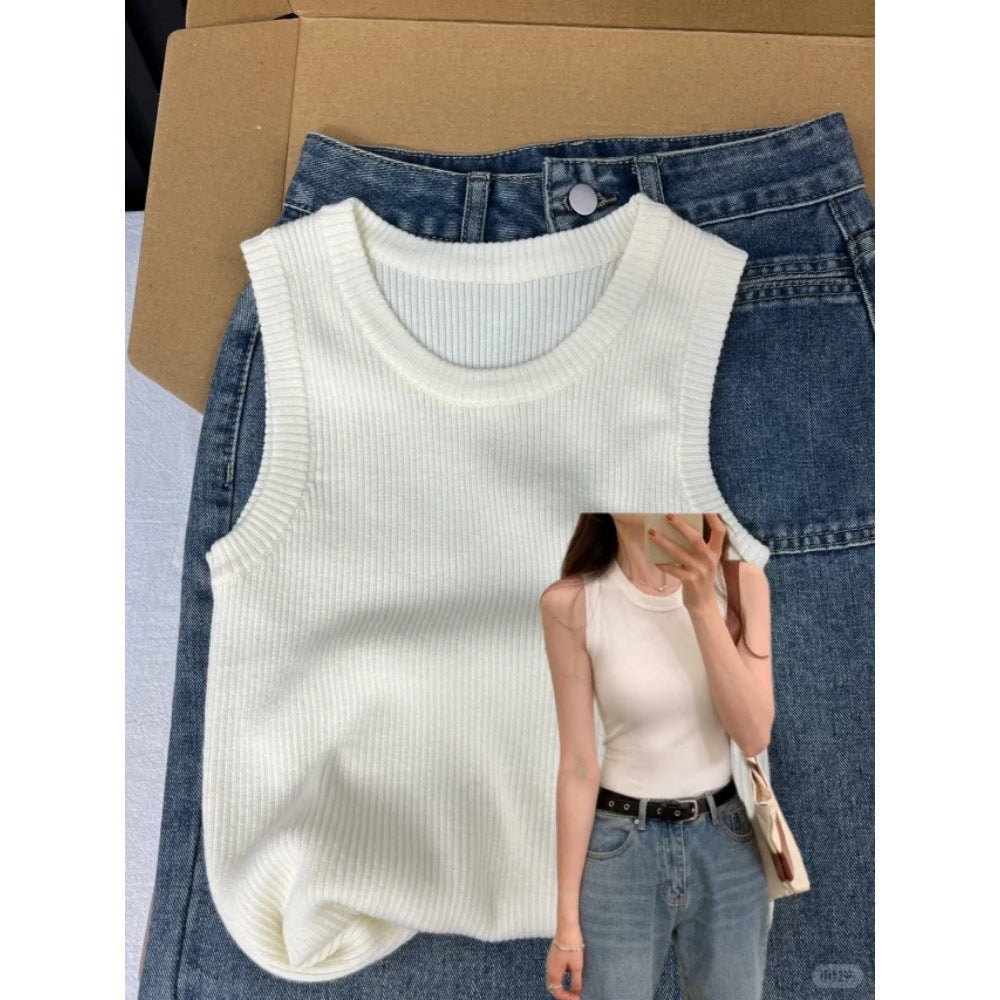 Woman wearing Knitted Camisole Top in a casual setting