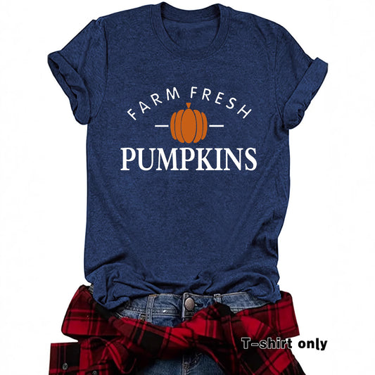 Pumpkin Print Short Sleeve Top | Tajstylo