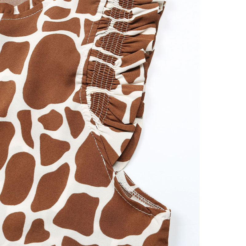 Coffee Animal Print Sleeveless Shirt | Tajstylo