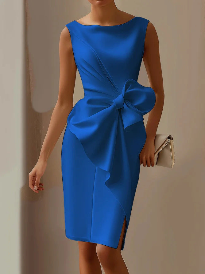 Woman wearing Elegant Butterfly Knot One Shoulder Dress in a stylish setting