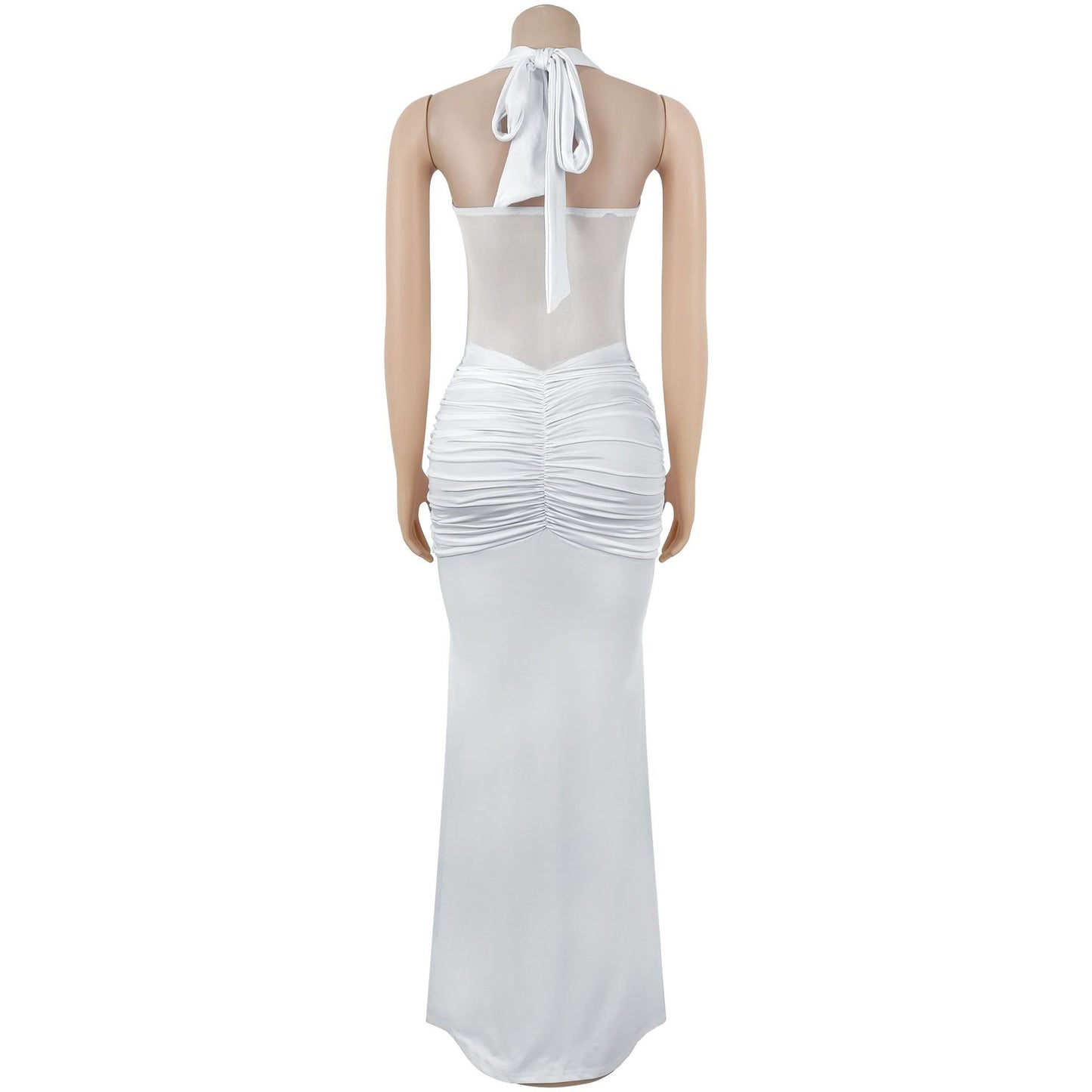 Sheer Mesh Halter Tie-Back Bodycon Dress | Tajstylo