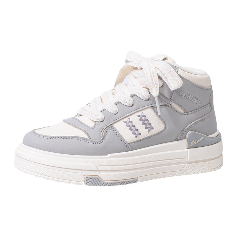 Women's Colour Block High-Cut Thick Sole Fleece-Lined Casual Shoes – Full Look | TajStylo