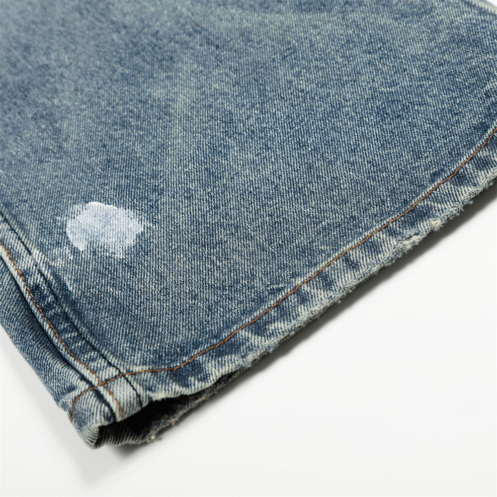 Distressed Blue Punk Straight Fit Jeans | Tajstylo