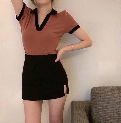 V Neck Short Sleeve Crop Top | Tajstylo