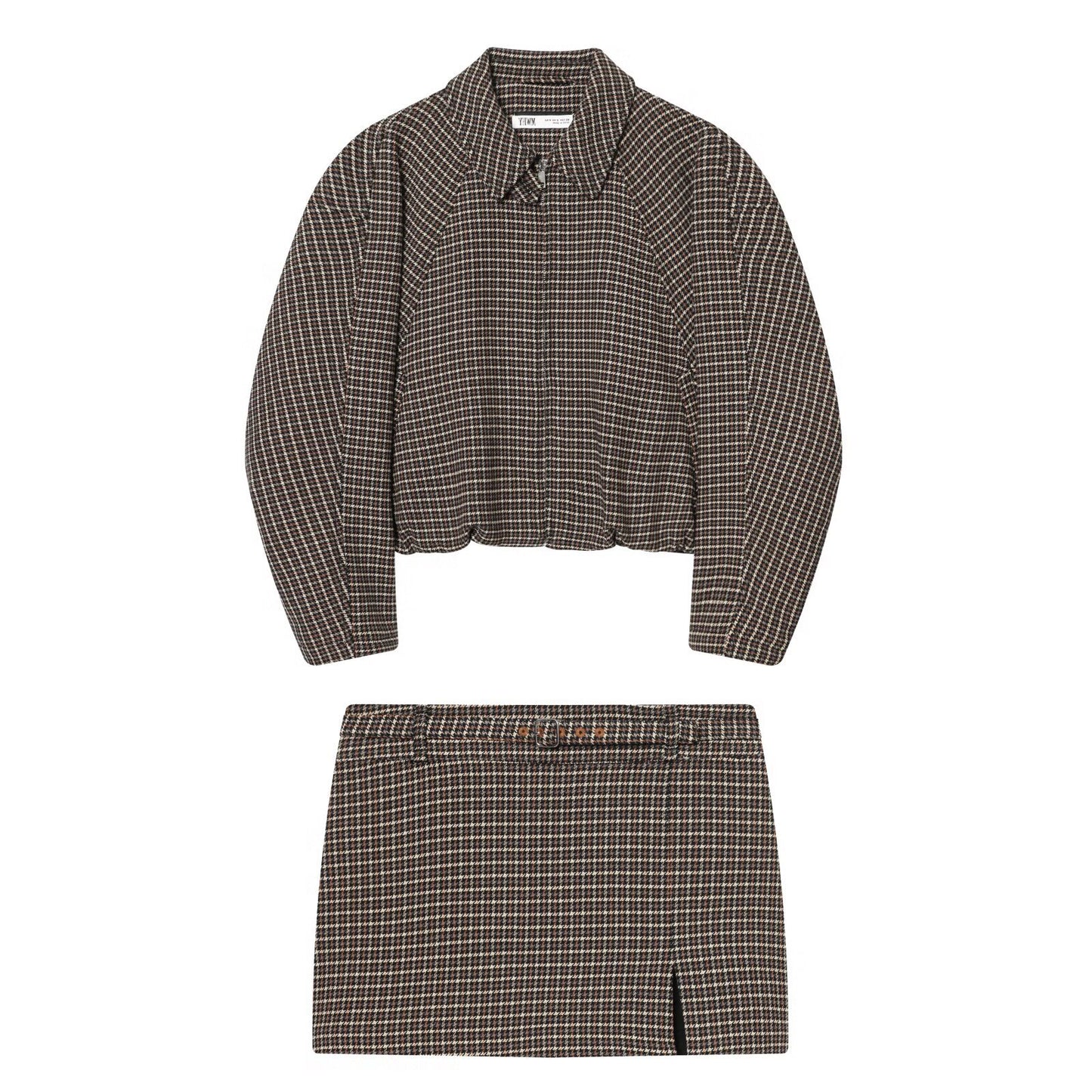 Houndstooth Jacket and Waistband Skirt Pants Set | Tajstylo