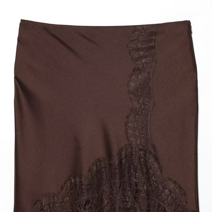 Woman wearing Lace Patchwork Midi Skirt in a stylish setting