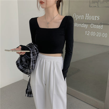Slim Fit Long Sleeve Square Neck Top | Tajstylo