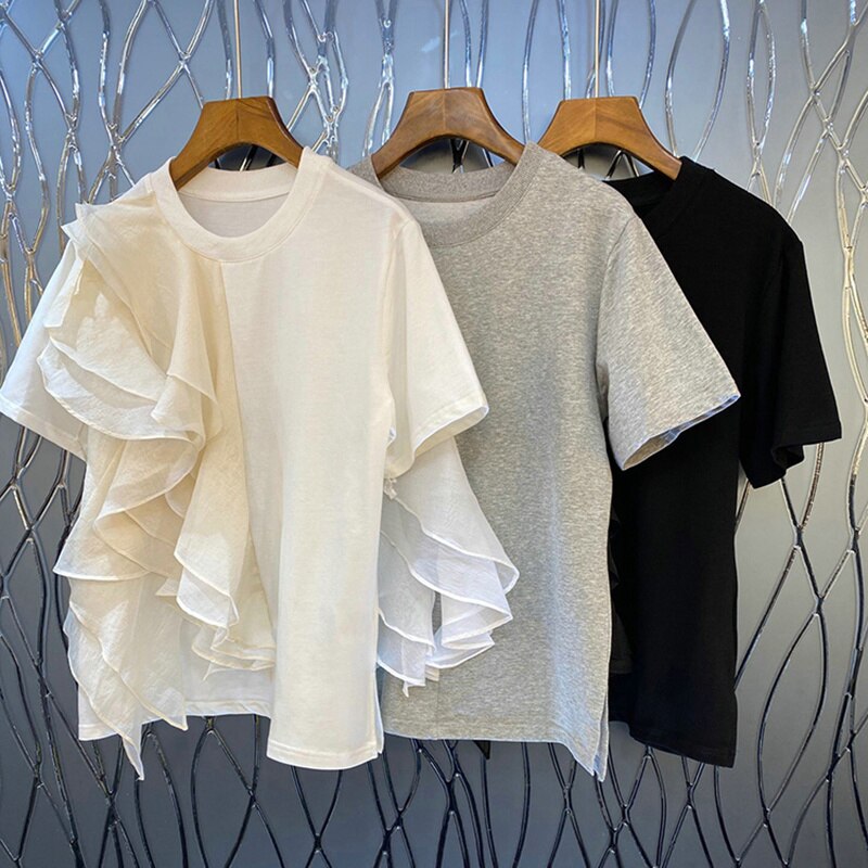 Patchwork Ruffle T-Shirt | Tajstylo